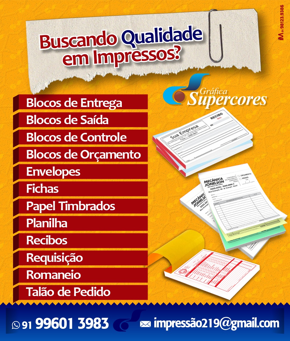 Blocos, recibos, envelopes e impressos comerciais